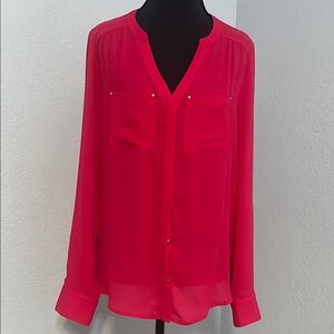 Guess Red Long Sleeve Buttoned Blouse